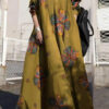 Fashion Vintage Print Split Joint Turndown Collar A Line Dresses