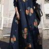 Fashion Vintage Print Split Joint Turndown Collar A Line Dresses