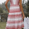 Fashion Street Striped Split Joint V Neck Cake Skirt Dresses