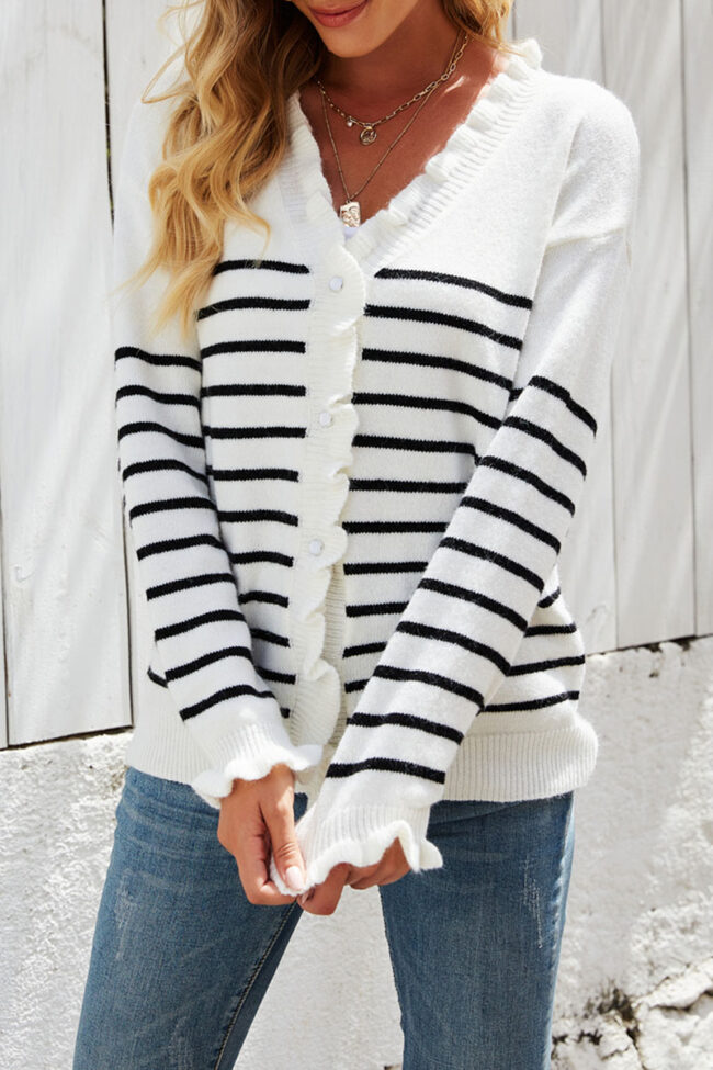 Fashion Street Striped Split Joint V Neck Tops