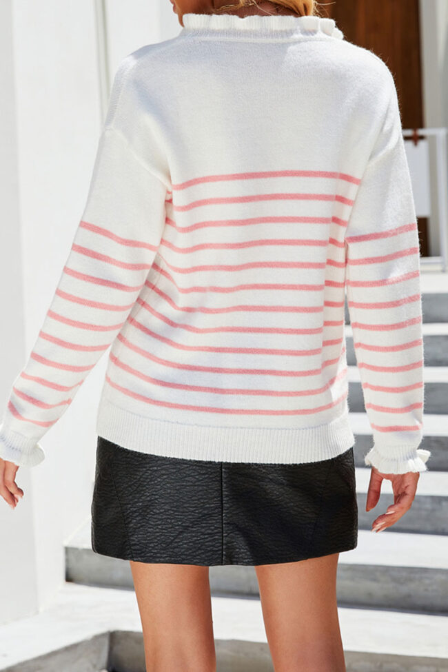 Fashion Street Striped Split Joint V Neck Tops