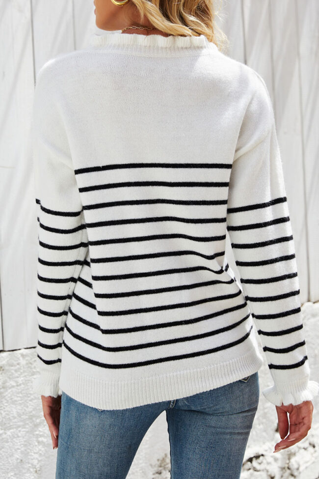 Fashion Street Striped Split Joint V Neck Tops