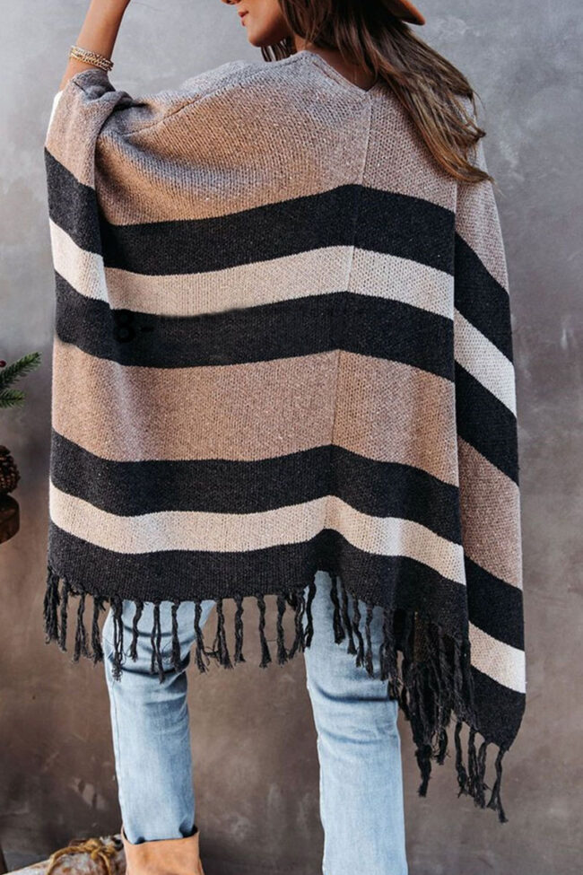 Fashion Street Striped Tassel Split Joint Tops