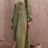 Fashion Vintage Solid Split Joint V Neck A Line Dresses