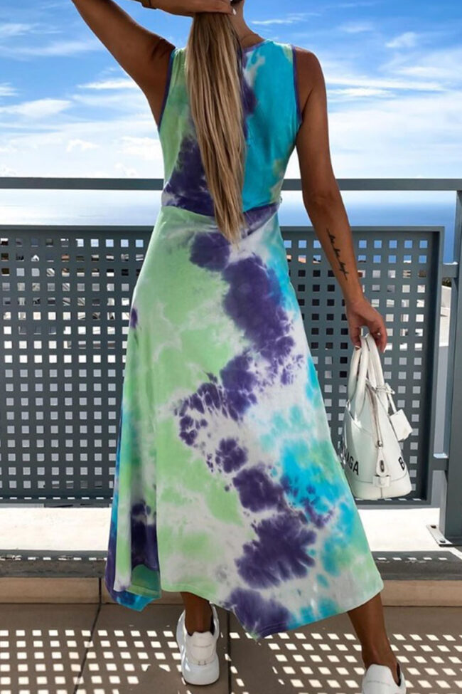 Fashion Street Tie Dye Split Joint O Neck A Line Dresses