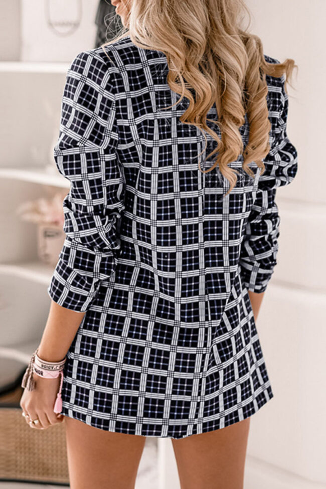 Work Plaid Split Joint Turn-back Collar Long Sleeve Two Pieces