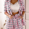 Work Plaid Split Joint Turn-back Collar Long Sleeve Two Pieces