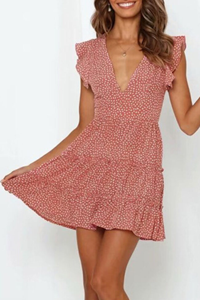 Fashion Street Print Split Joint V Neck A Line Dresses