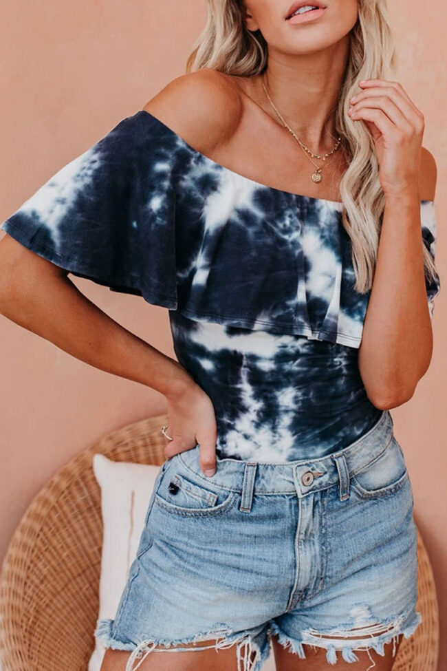 Fashion Street Tie Dye Split Joint Off the Shoulder T-Shirts