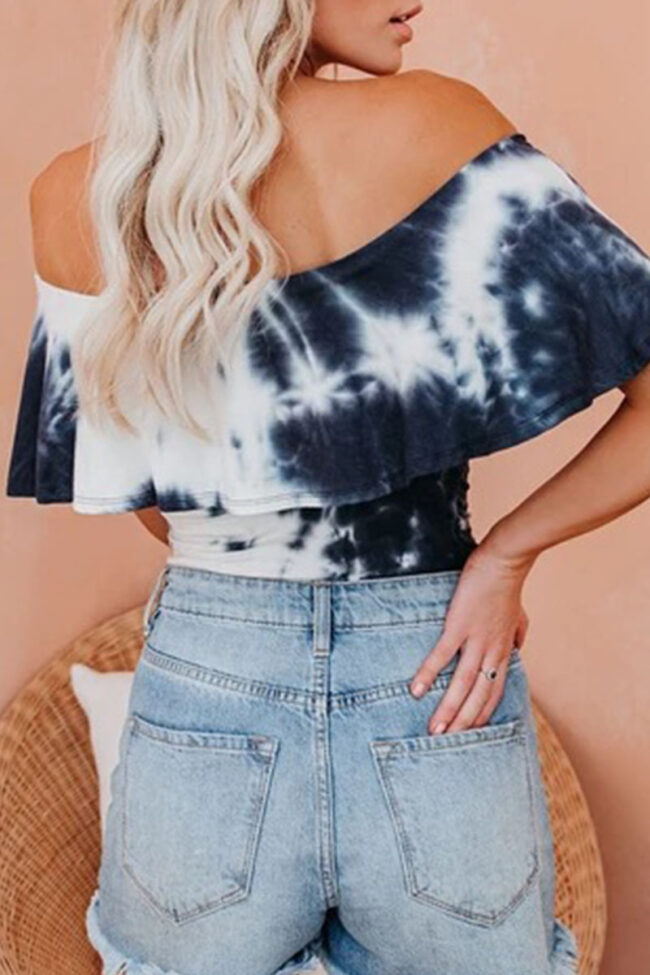 Fashion Street Tie Dye Split Joint Off the Shoulder T-Shirts