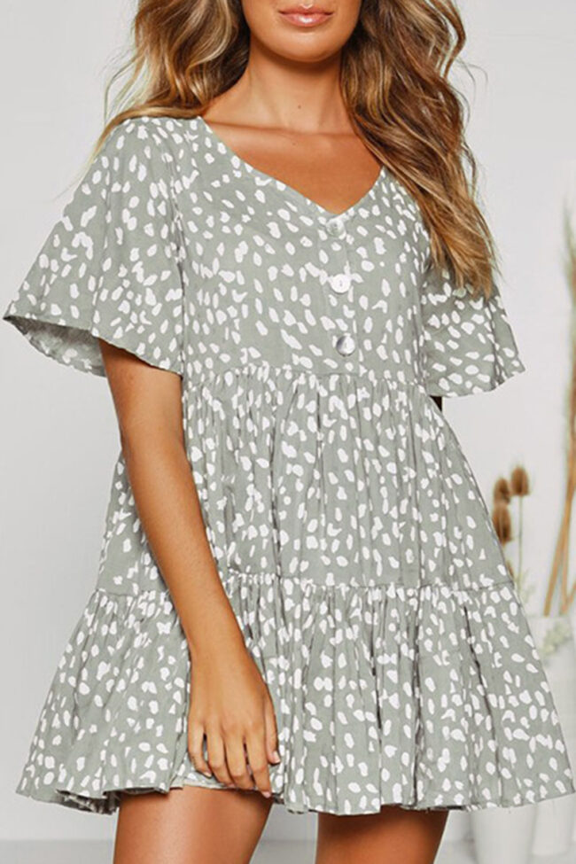 Fashion Street Print Split Joint V Neck A Line Dresses