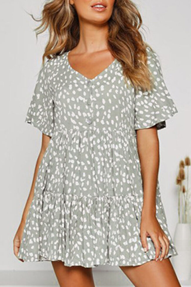 Fashion Street Print Split Joint V Neck A Line Dresses