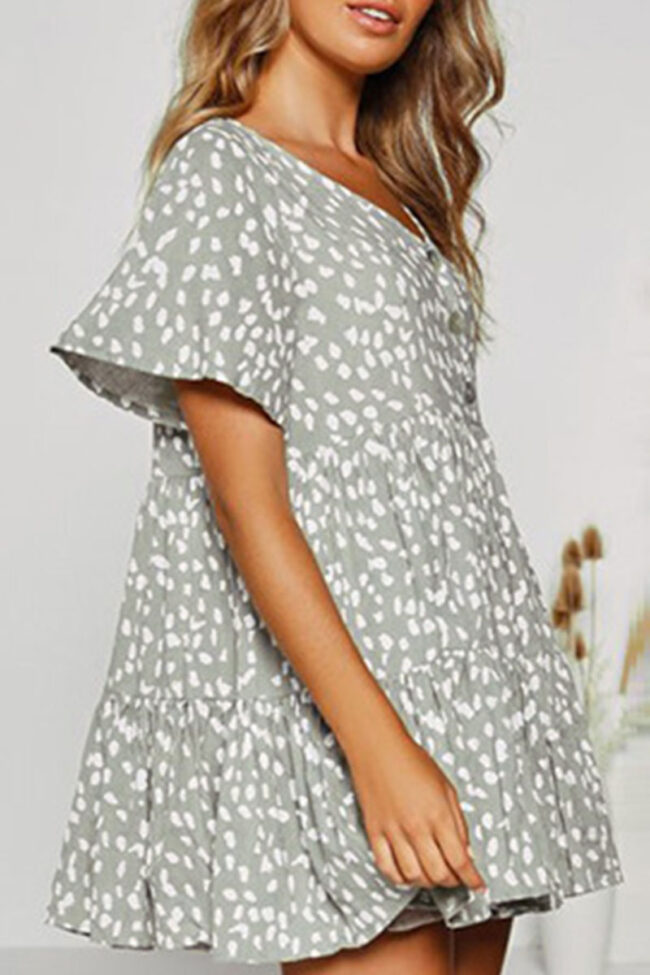 Fashion Street Print Split Joint V Neck A Line Dresses