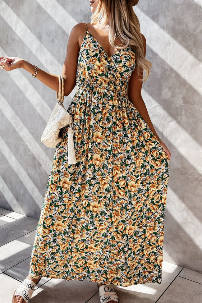 Fashion Street Print Split Joint V Neck A Line Dresses