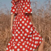 Fashion Sweet Dot Split Joint Off the Shoulder A Line Dresses