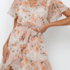 Sweet Floral Split Joint With Belt V Neck A Line Dresses