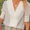 Fashion Sweet Dot Split Joint V Neck Tops