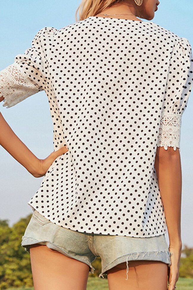 Fashion Sweet Dot Split Joint V Neck Tops