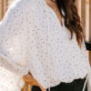 Fashion Sweet Dot Split Joint V Neck Tops