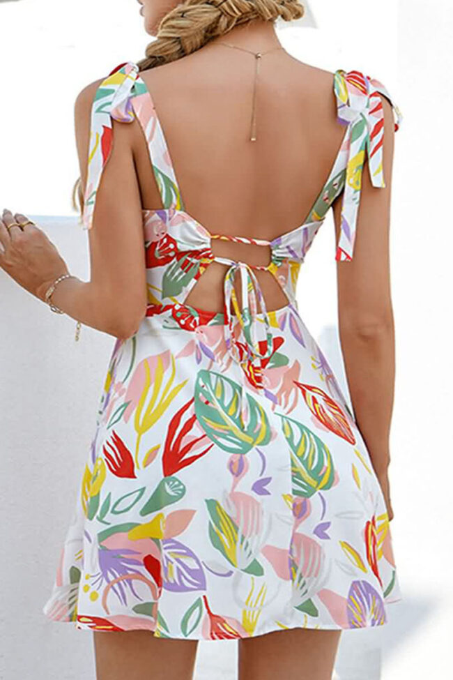 Fashion Street Print Split Joint V Neck A Line Dresses