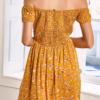 Sweet Floral Split Joint Fold Off the Shoulder A Line Dresses