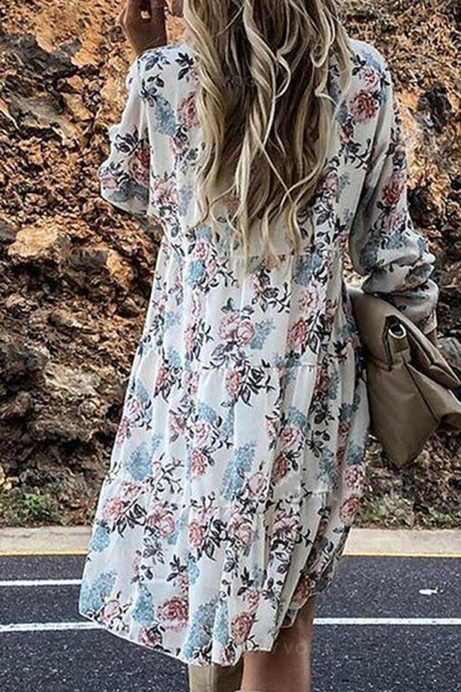 Fashion Street Print Split Joint V Neck A Line Dresses