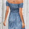 Sweet Floral Split Joint Fold Off the Shoulder A Line Dresses