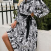 Fashion Street Print Split Joint V Neck A Line Dresses