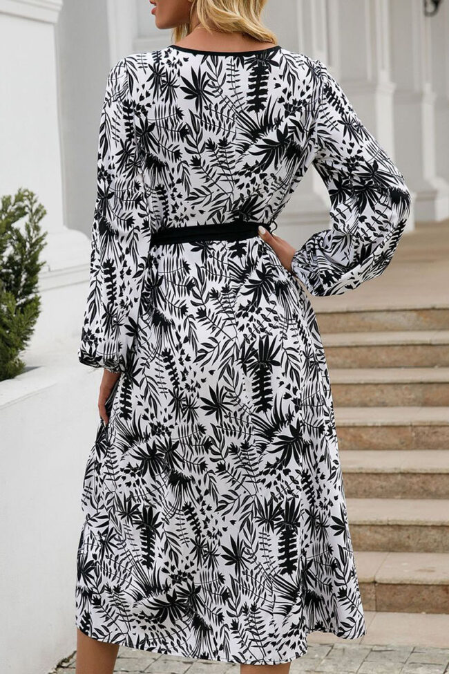 Fashion Street Print Split Joint V Neck A Line Dresses