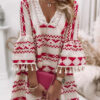 Fashion Sweet Geometric Tassel V Neck A Line Dresses