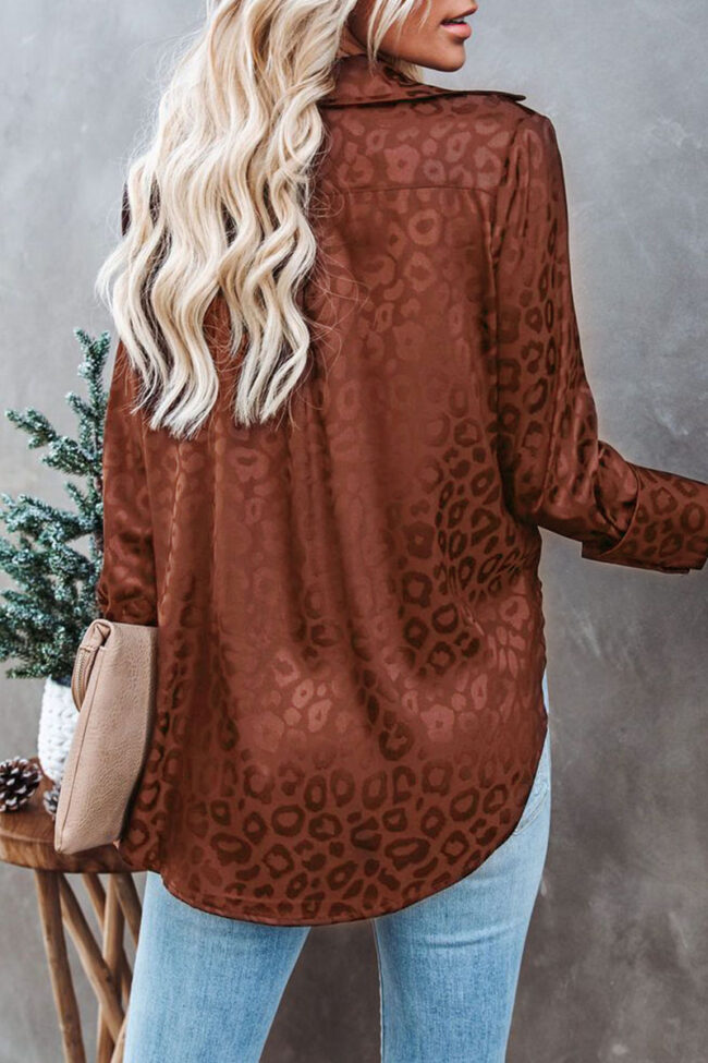 Fashion Sweet Leopard Split Joint Turndown Collar Tops