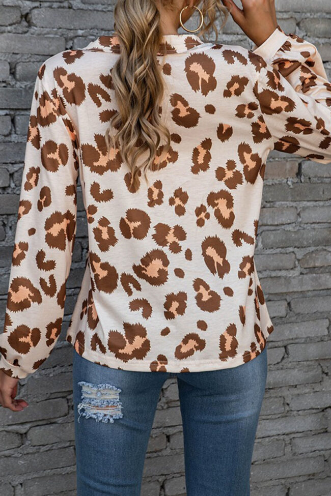 Fashion Sweet Leopard Split Joint V Neck T-Shirts