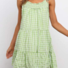 Sweet Plaid Split Joint Flounce Spaghetti Strap A Line Dresses