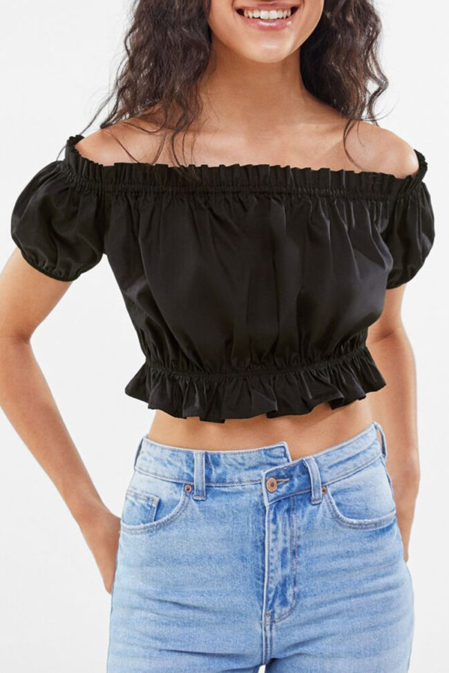 Fashion Street Solid Split Joint Off the Shoulder Tops