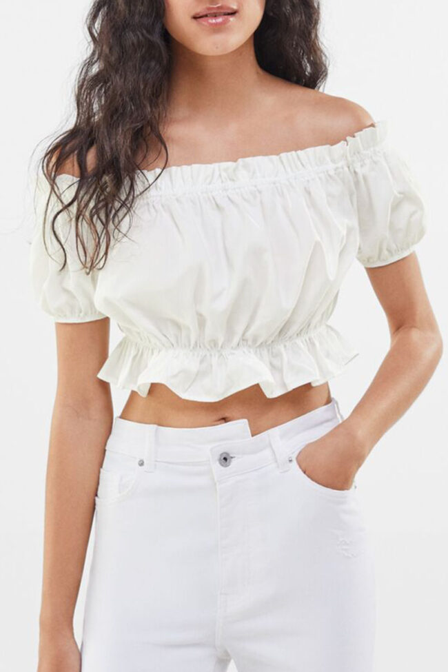 Fashion Street Solid Split Joint Off the Shoulder Tops