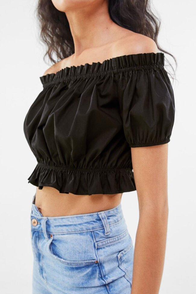 Fashion Street Solid Split Joint Off the Shoulder Tops