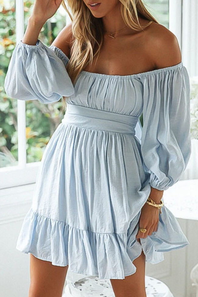 Street Solid Split Joint Off the Shoulder Waist Skirt Dresses