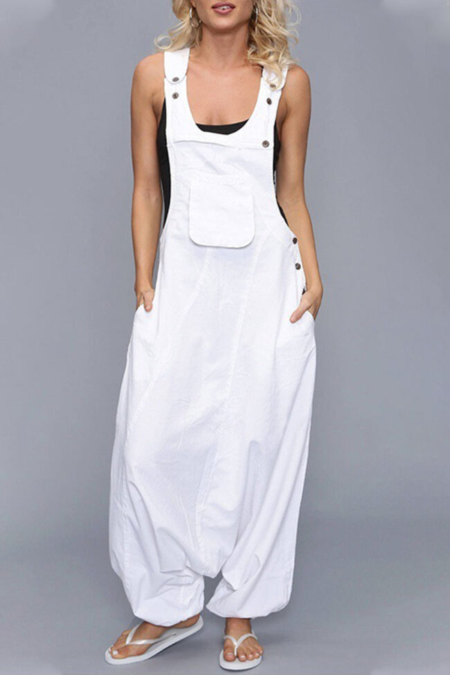 Casual Solid Asymmetrical Spaghetti Strap Loose Jumpsuits