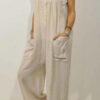 Fashion Casual Solid Pocket Spaghetti Strap Loose Jumpsuits