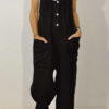 Fashion Casual Solid Pocket Spaghetti Strap Loose Jumpsuits