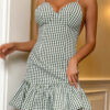 Fashion Sweet Plaid Split Joint Spaghetti Strap A Line Dresses