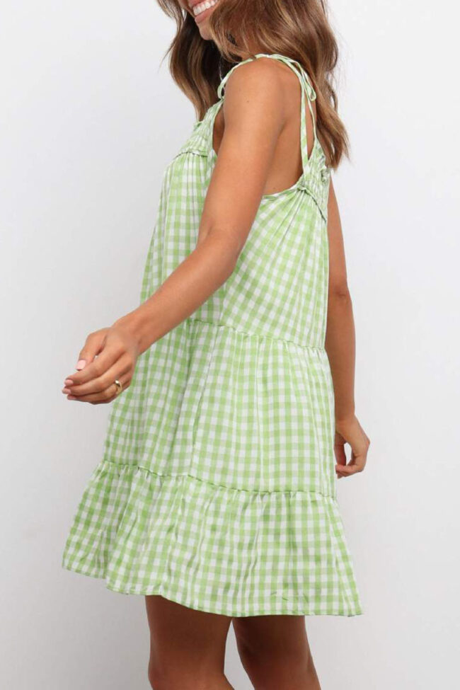 Fashion Sweet Plaid Split Joint Spaghetti Strap Princess Dresses