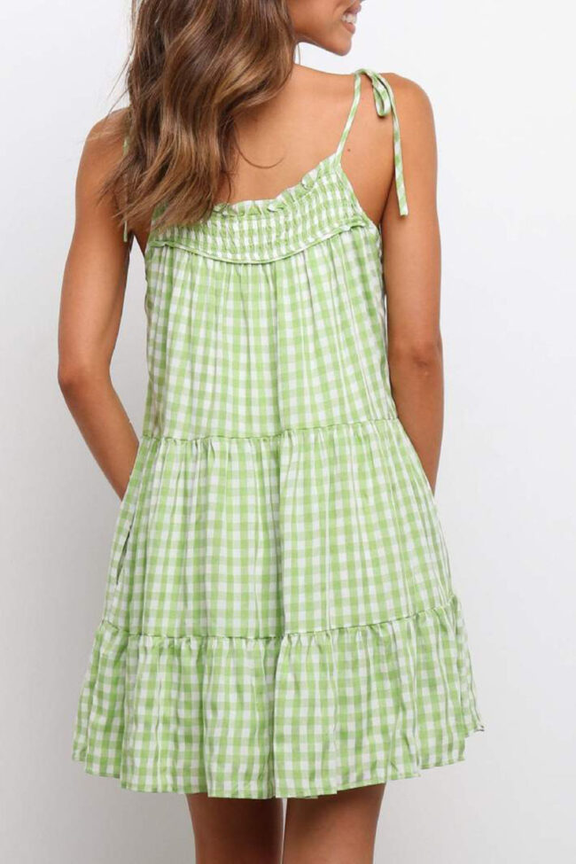 Fashion Sweet Plaid Split Joint Spaghetti Strap Princess Dresses