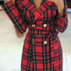 Fashion Sweet Plaid Split Joint Turndown Collar A Line Dresses