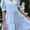 Fashion Sweet Plaid Split Joint V Neck A Line Dresses