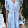 Fashion Sweet Plaid Split Joint V Neck A Line Dresses