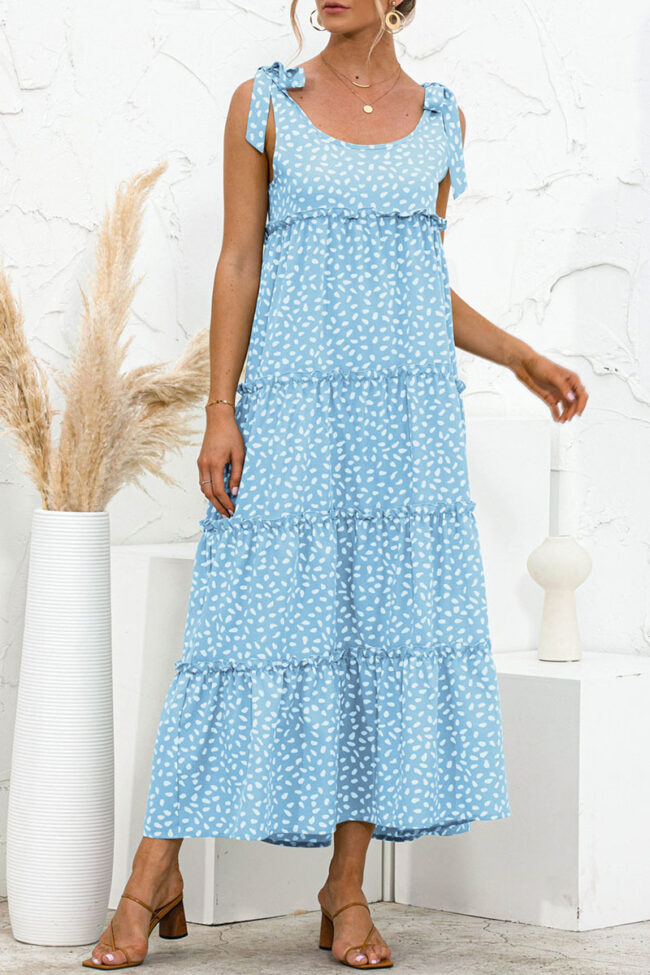 Sweet Polka Dot Split Joint Spaghetti Strap A Line Dresses