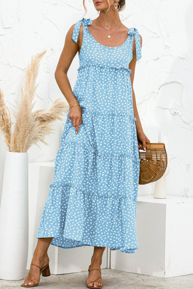 Sweet Polka Dot Split Joint Spaghetti Strap A Line Dresses