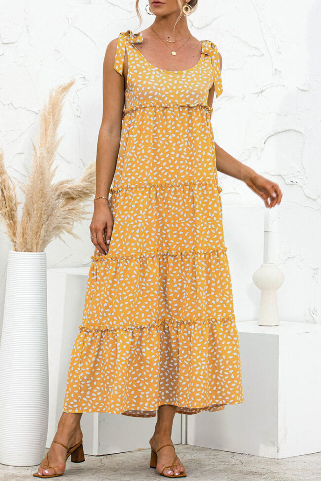 Sweet Polka Dot Split Joint Spaghetti Strap A Line Dresses