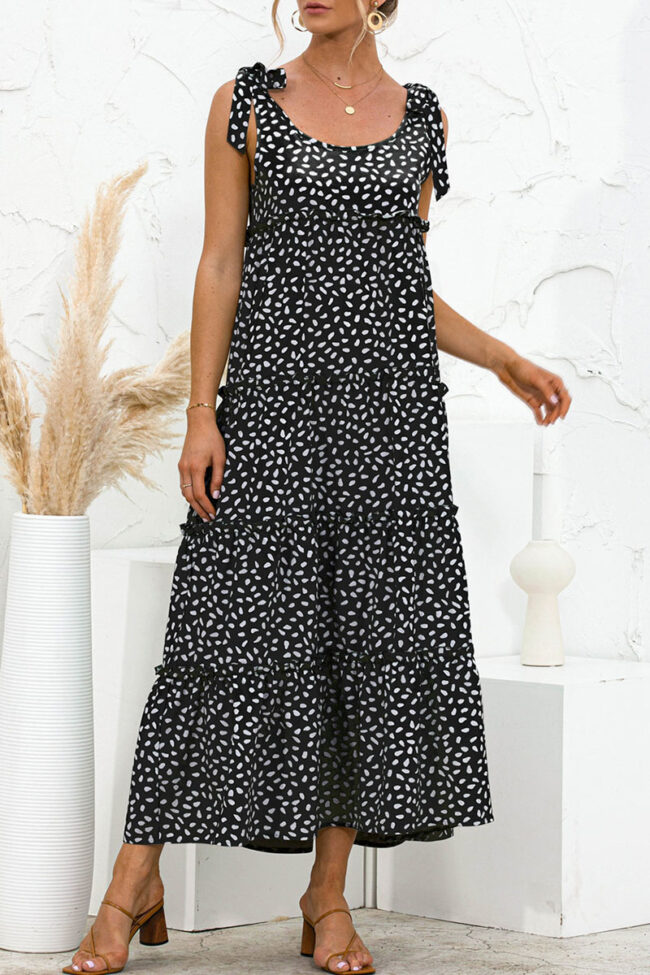 Sweet Polka Dot Split Joint Spaghetti Strap A Line Dresses